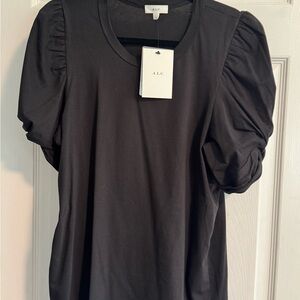 A.L.C. Black Short Sleeve Top with Puff Detail